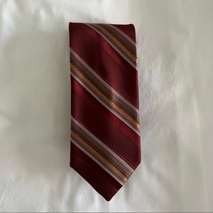 All Silk Joseph Aboud Red, Gold and Olive Striped Tie